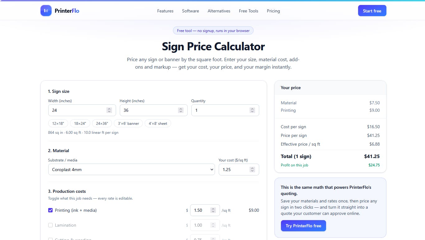 Free Sign Price Calculator — Price Signs