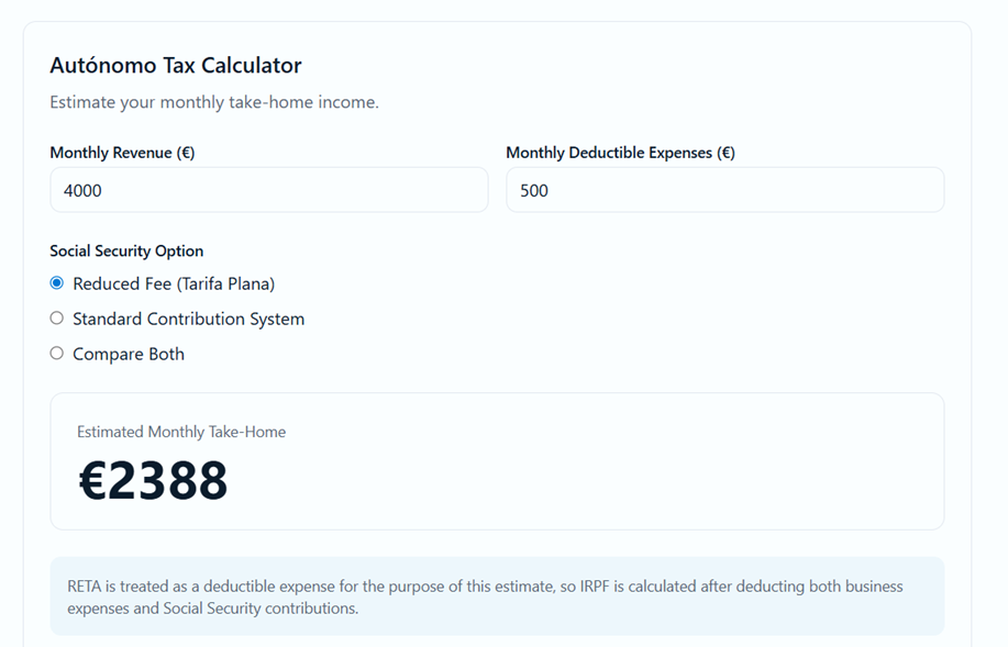 Autónomo Tax Calculator Spain