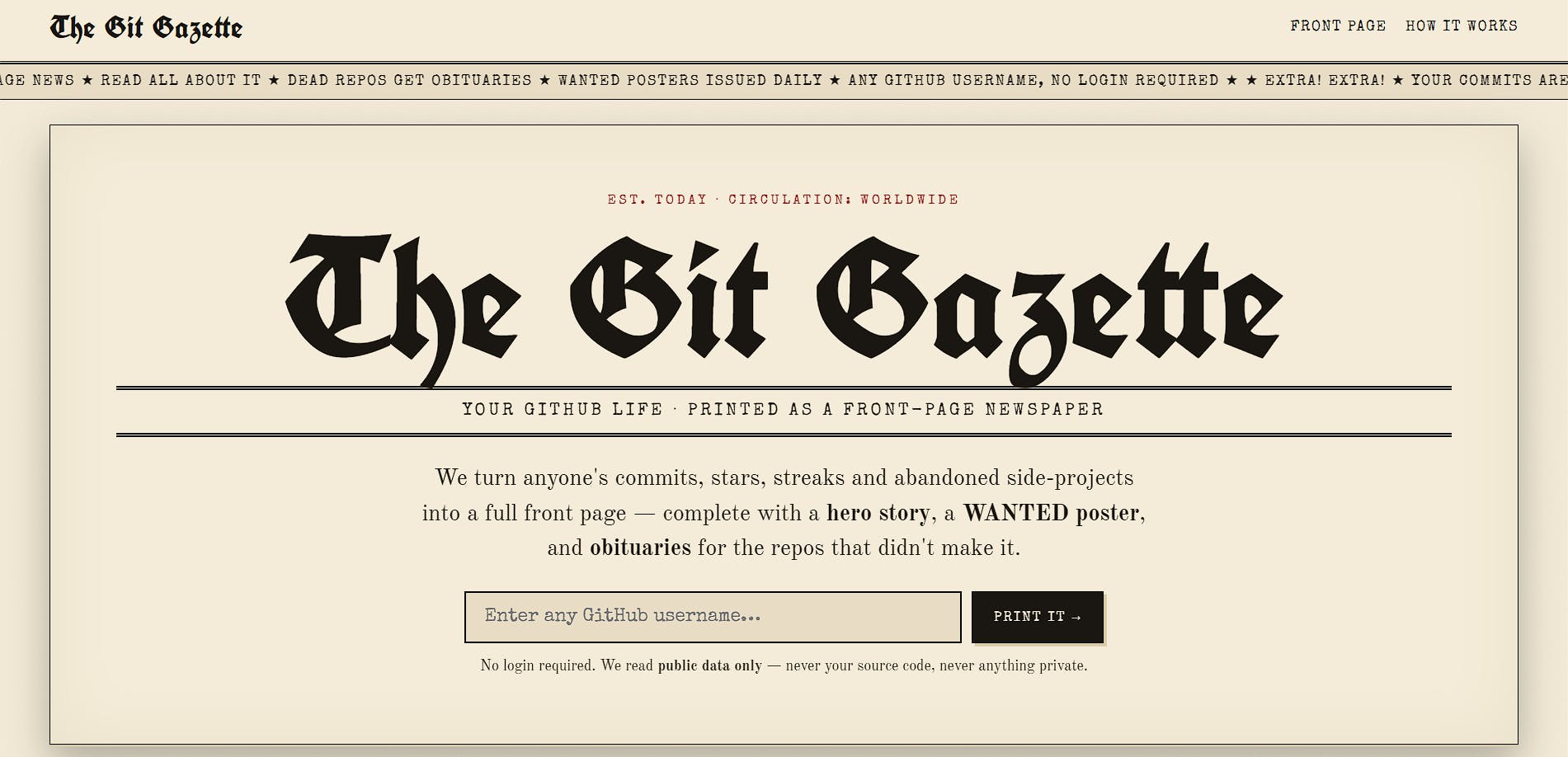 The Git Gazette — Any GitHub, Printed