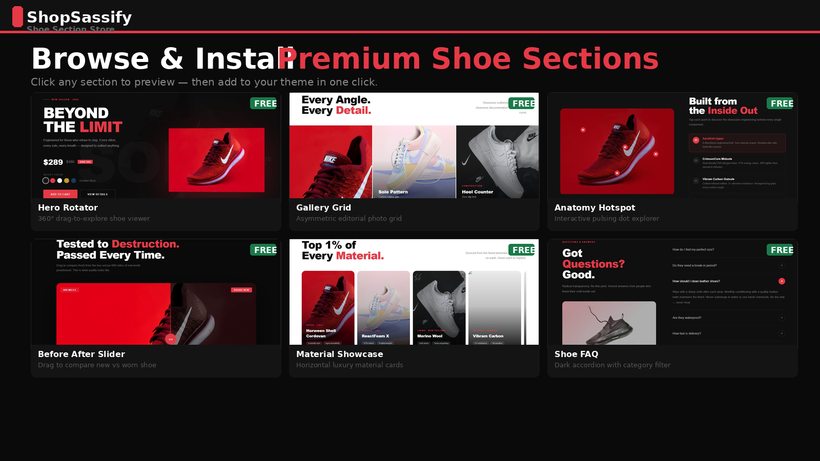 Shoe Sections & Theme Blocks