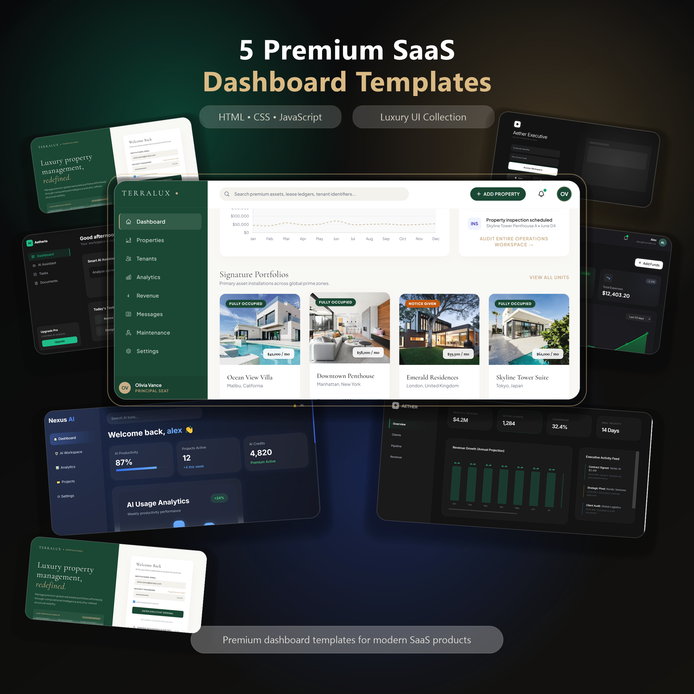 Premium SaaS UI Kit — 5 Luxury Templates