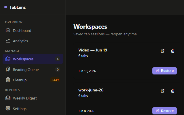 TabLens: Your browser tabs, organized.