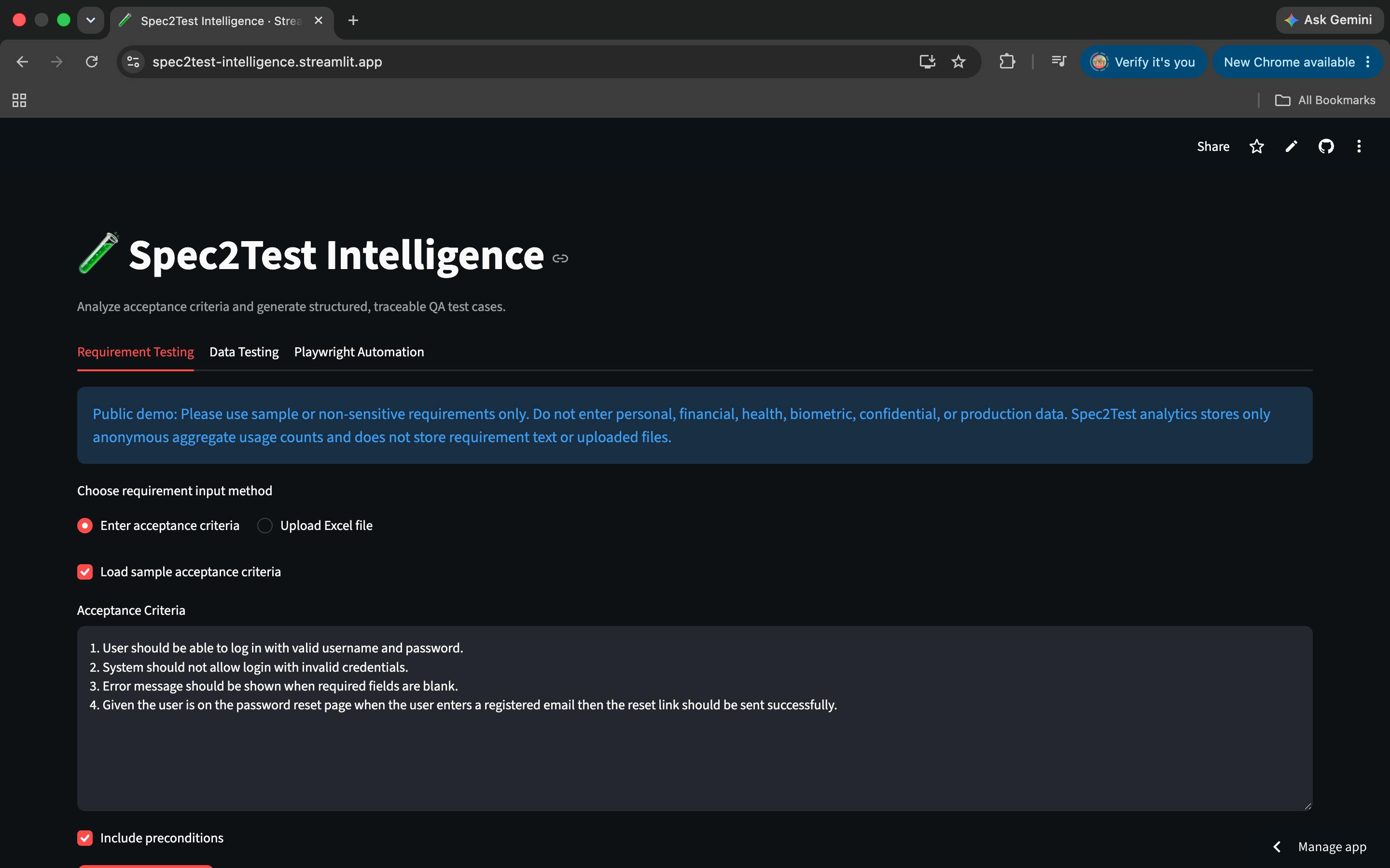 Spec2Test Intelligence