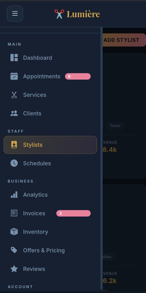 Lumier saloon management app