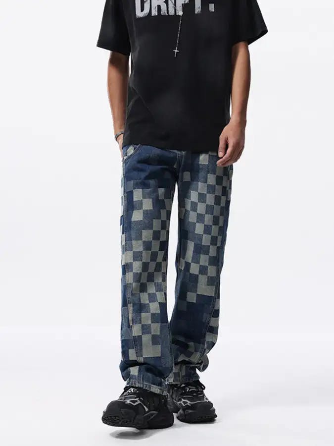Men's Checkerboard Relaxed Jeans
