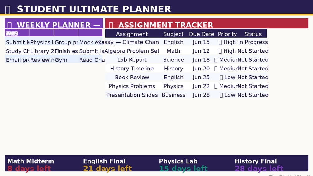 Student planner notion template